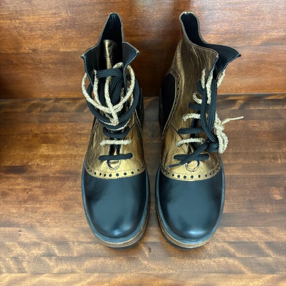 Buffalo London Vintage Metallic Copper and Black Leather Platform Boots Size 40 - Picture 2 of 11